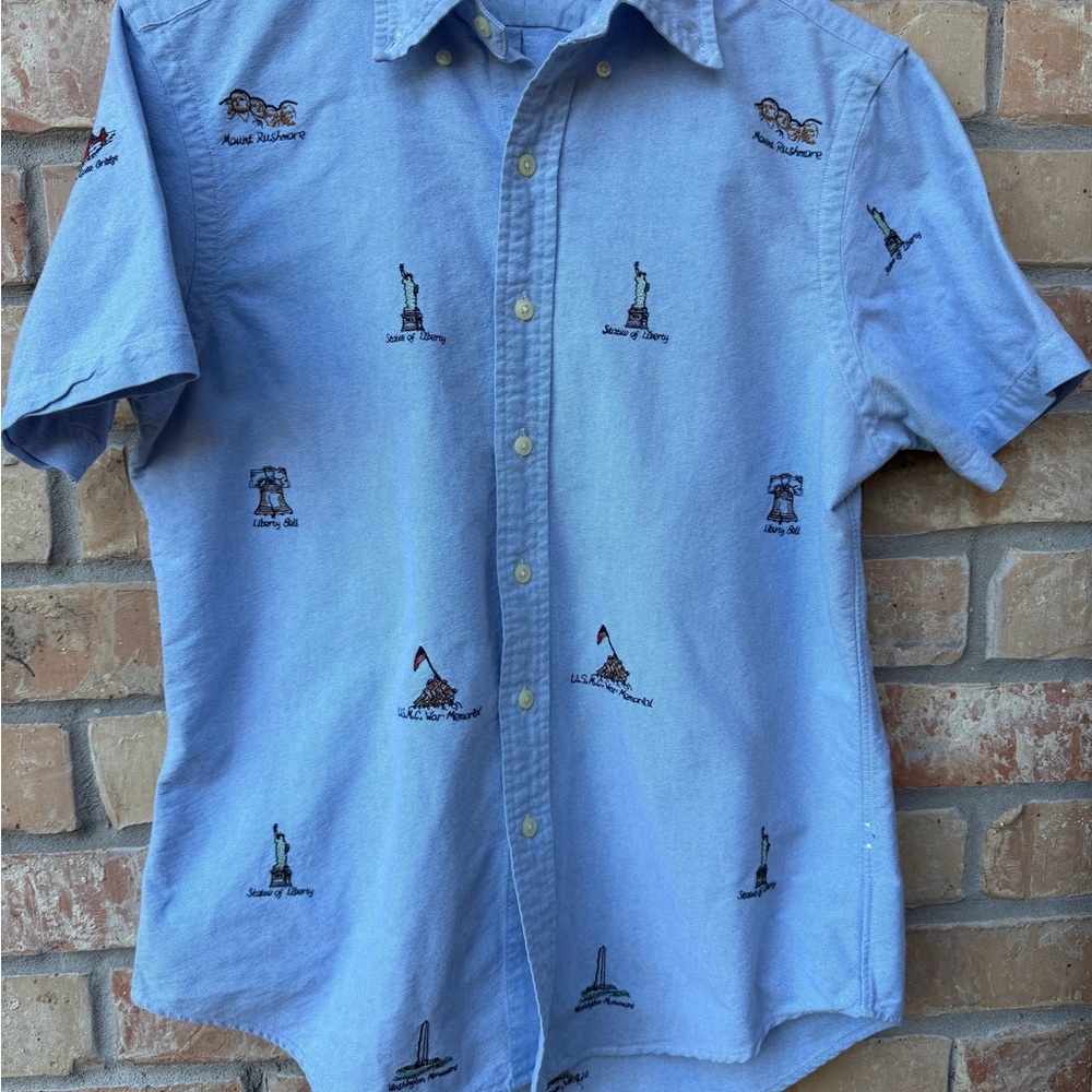Ralph Lauren Oxford Embroidered All Over Short Sleeve Shirt-Size S